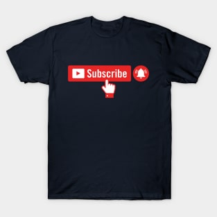 Red Subscribe Button with Notification Bell and Hand T-Shirt